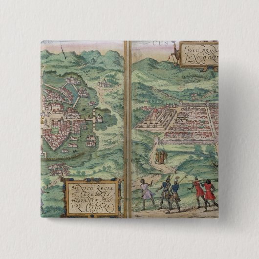 「Civitates Orbis TerからのメキシコそしてCuzcoの地図、 缶バッジ (正面)