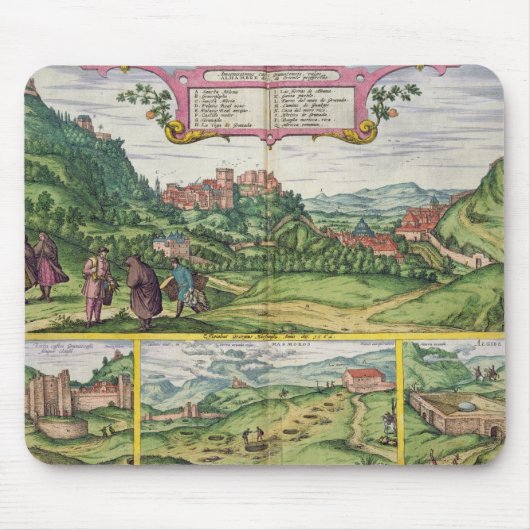 「Civitates Orbis Terrarからのアルハンブラの眺め、 マウスパッド (正面)
