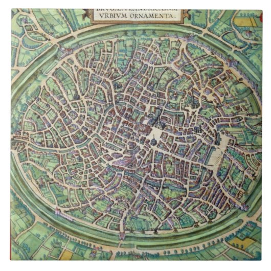 「Civitates Orbis Terraruからのブリュージュの市街地図、 タイル (正面)