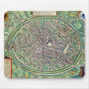 「Civitates Orbis Terraruからのブリュージュの市街地図、 マウスパッド