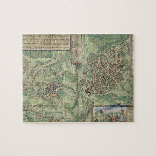 「Civitates Orbis Terrarumからのエルサレムの地図、 ジグソーパズル (横)