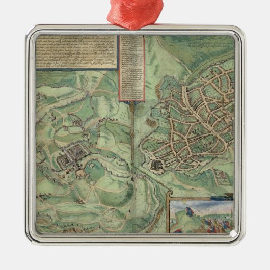「Civitates Orbis Terrarumからのエルサレムの地図、 メタルオーナメント (正面)