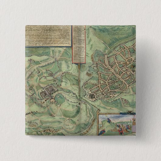 「Civitates Orbis Terrarumからのエルサレムの地図、 缶バッジ (正面)