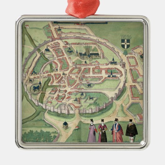 「Civitates Orbis Terrarumからのカンタベリーの地図、 メタルオーナメント (正面)