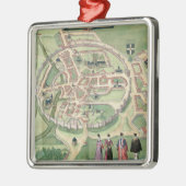 「Civitates Orbis Terrarumからのカンタベリーの地図、 メタルオーナメント (左)