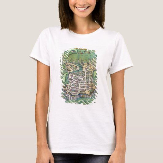 「Civitates Orbis Terrarumからのラロシェルの地図、 Tシャツ (正面)