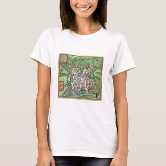 「Civitates Orbis Terrarumからのラロシェルの地図、 Tシャツ (正面)