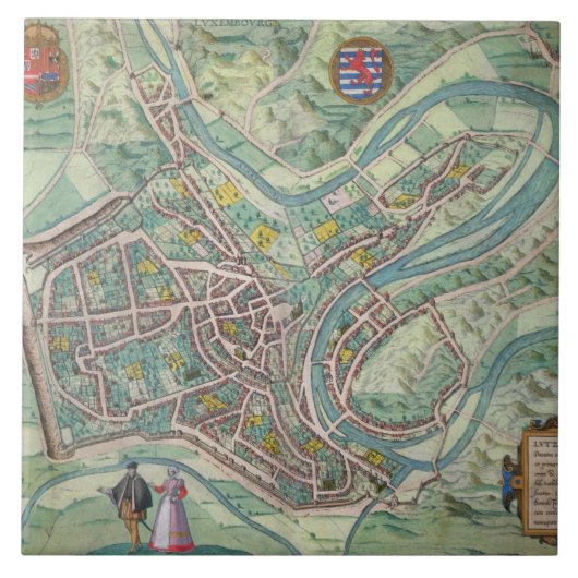 「Civitates Orbis Terrarumからのルクセンブルクの地図、 タイル (正面)