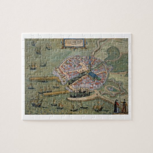 「Civitates Orbis TerrarumからのFlissingaの地図、 ジグソーパズル (横)