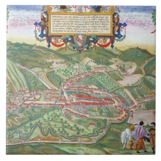 「Civitates Orbis TerrarumからのSerravalleの地図、 タイル (正面)