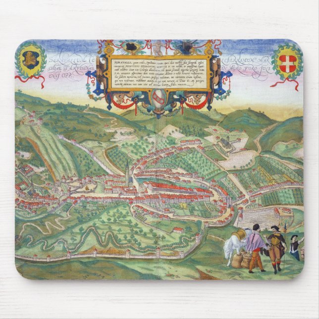 「Civitates Orbis TerrarumからのSerravalleの地図、 マウスパッド (正面)