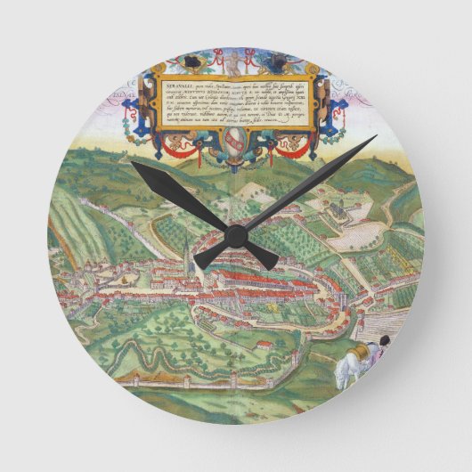 「Civitates Orbis TerrarumからのSerravalleの地図、 ラウンド壁時計 (正面)