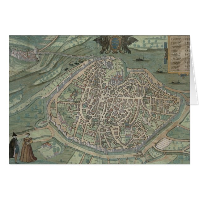 「Civitates Orbis Terrarum」からのアビニョンの地図、 (正面横)