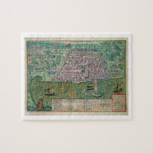 「Civitates Orbis Terrarum」からのアルジェの地図、 ジグソーパズル (横)