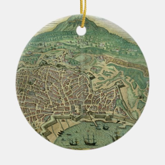 「Civitates Orbis Terrarum」からのカタニアの地図、 セラミックオーナメント (正面)