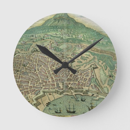 「Civitates Orbis Terrarum」からのカタニアの地図、 ラウンド壁時計 (正面)