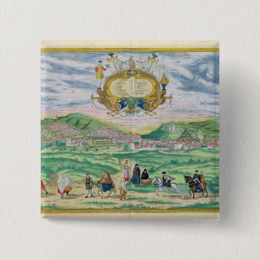 「Civitates Orbis Terrarum」からのグラナダの地図、 缶バッジ (正面)