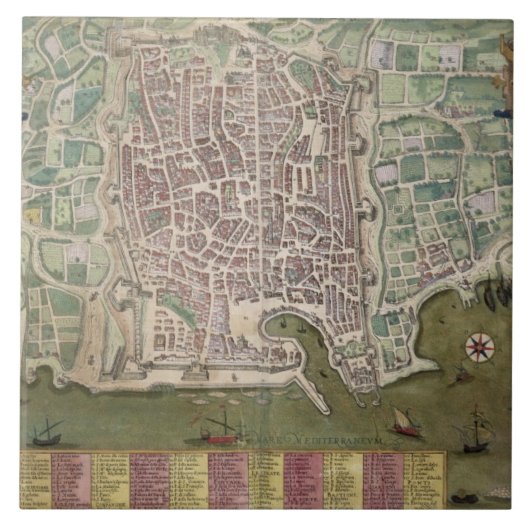 「Civitates Orbis Terrarum」からのパレルモの地図、 タイル (正面)