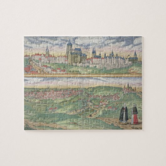 「Civitates Orbis Terrarum」からのプラハの地図、 ジグソーパズル (横)