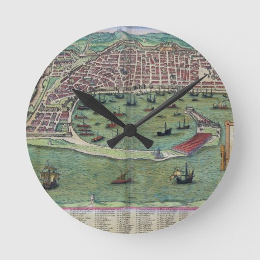「Civitates Orbis Terrarum」からのメッシーナの地図、 ラウンド壁時計 (正面)