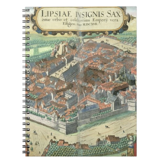 「Civitates Orbis Terrarum」からのライプチヒの地図、 ノートブック (正面)