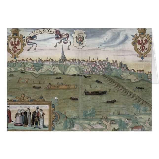 「Civitates Orbis Terrarum」からのワルシャワの地図、 (正面横)