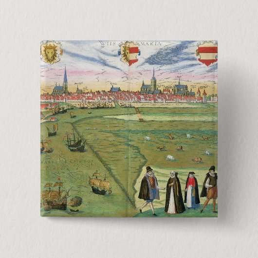 「Civitates Orbis Terrarum」からのWilnisの地図、 缶バッジ (正面)