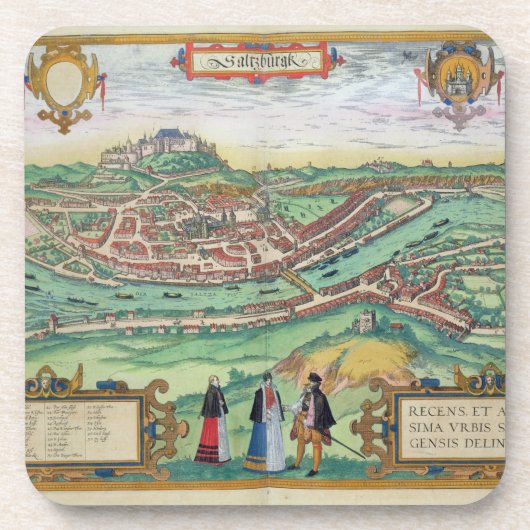 「Civitates Orbis Terrarum」bからのザルツブルクの地図、 コースター (正面)