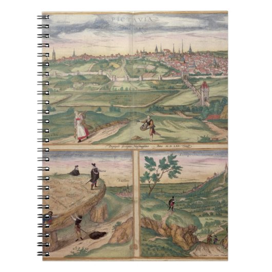 「Civitates Orbis Terrarum」bからのポアティエの地図、 ノートブック (正面)