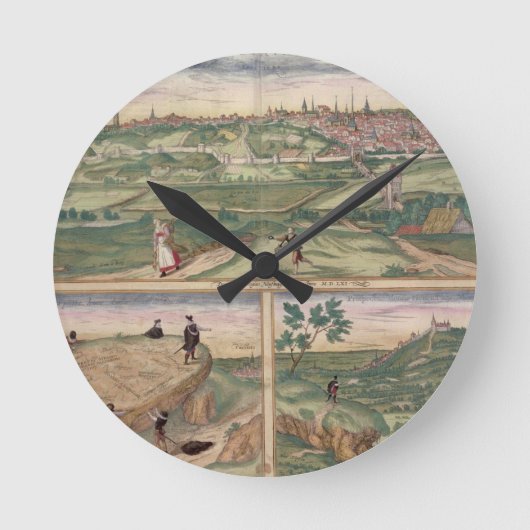 「Civitates Orbis Terrarum」bからのポアティエの地図、 ラウンド壁時計 (正面)