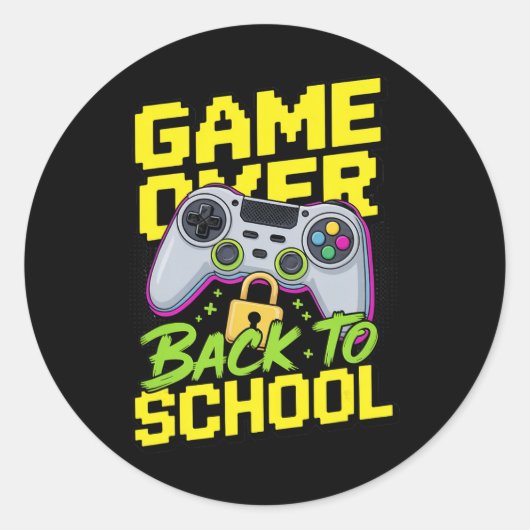 Ck To School Gamer Controller Funny Pun Graphic Hu ラウンドシール (正面)