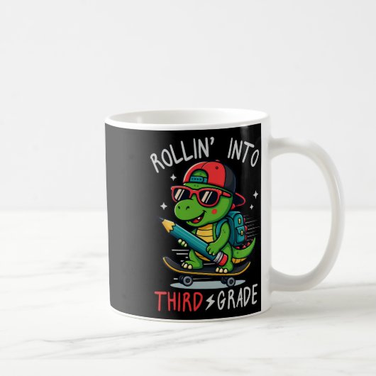 Ck To School Rollin' Into 3rd Grade T-rex Skateboa コーヒーマグカップ (右)