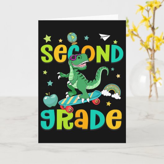 Ck To School Rolling Into 2nd Grade T-rex Skateboa カード (黄色い花)