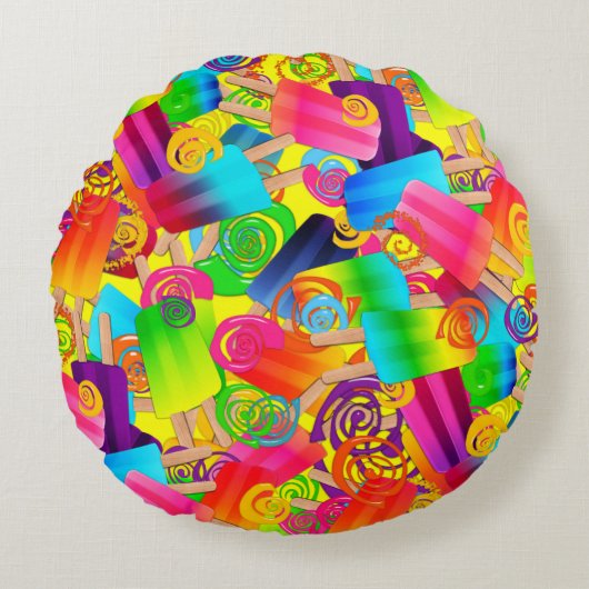 CKCポップシクルスワークル、黄色の丸い装飾用クッション ラウンドクッション (正面)