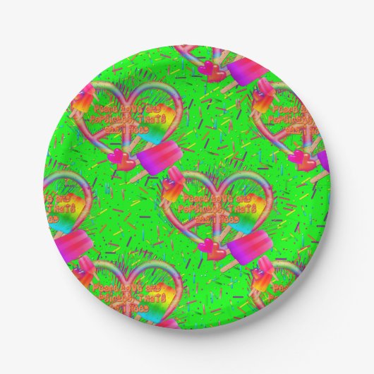 CKC-Peace,Love and Popsicle's，ネオン紙プレート ペーパープレート (正面)