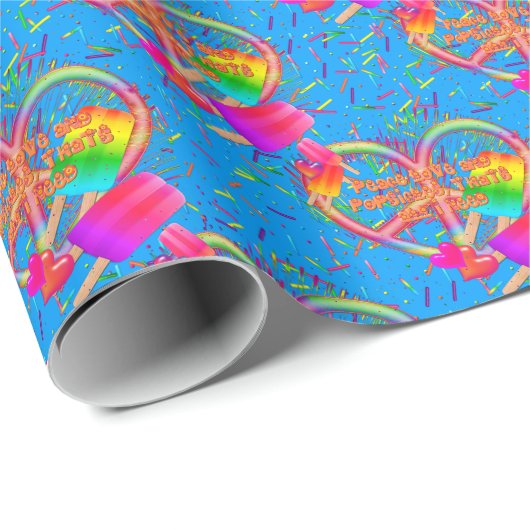 CKC-Peace, Love and Popsicle's, Blue-Gift Wrapping ラッピングペーパー (ロールコーナー)