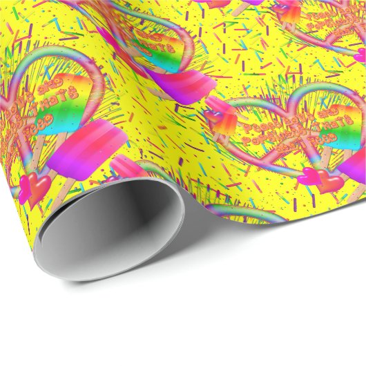 CKC-Peace, Love and Popsicle's, Yellow-Gift Wrap ラッピングペーパー (ロールコーナー)