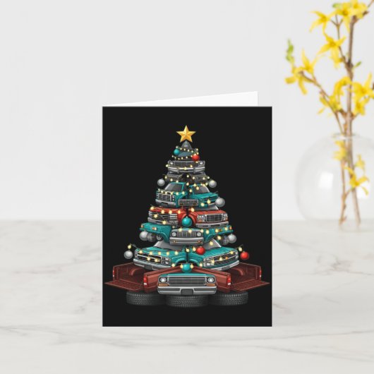 Ckup Truck Christmas Tree Funny Clic Car Graphic M カード (黄色い花)