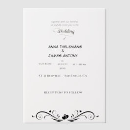 Clエレガント付き白黒結婚式招待状 ベラム紙招待状