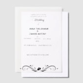 Clエレガント付き白黒結婚式招待状 ベラム紙招待状 (オフセット)