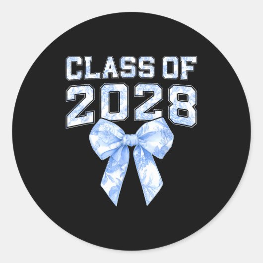 Cl Of 2028 Blue Toile Floral Coquette Bow Girl Kid ラウンドシール (正面)