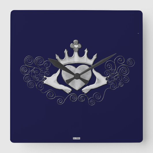 Claddagh (銀) スクエア壁時計 (正面)