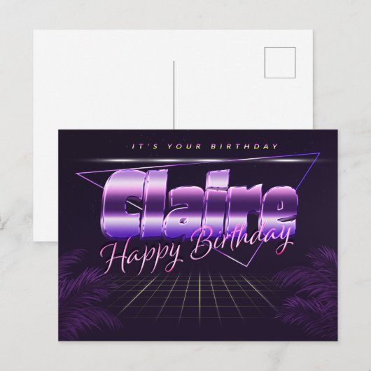 Claire Name Vorname lila Postkarte Geburtstag ポストカード (正面/裏面)