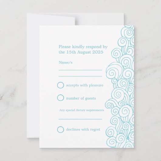 Clam shell & swirls blue & white art wedding RSVP (裏面)