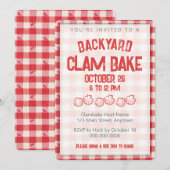 Clambake Casual Seafood Cookout Dinner Gingham 招待状 (正面/裏面)