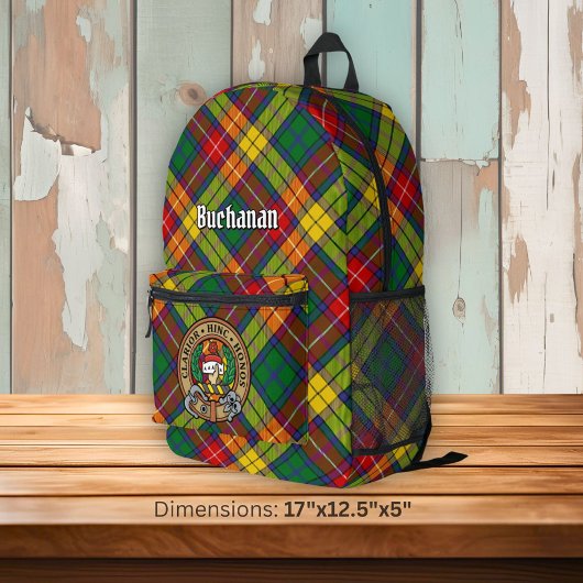 Clan Buchanan Crest over Tartan プリントバックパック