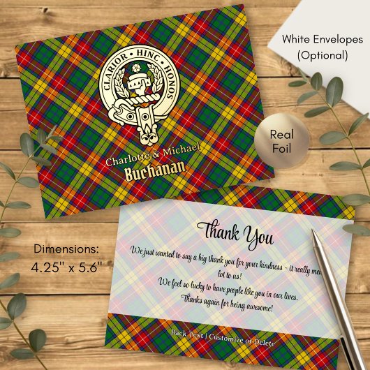 Clan Buchanan Crest over Tartan 箔招待状ポストカード