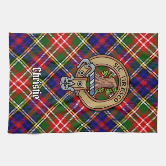 Clan Christie Crest over Tartan キッチンタオル (横)