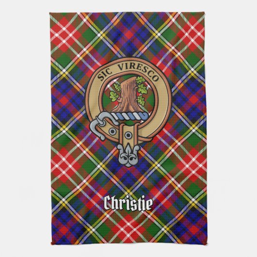 Clan Christie Crest over Tartan キッチンタオル (縦)