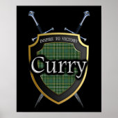 Clan Currie Curry Tartan Shield & Swords Print ポスター (正面)